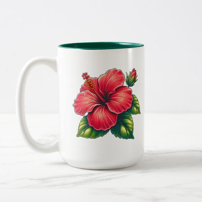 Caneca De Café Em Dois Tons Flor de Hibiscus - Dois tons grandes (Esquerda)