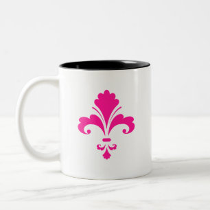Caneca De Café Em Dois Tons Flor de lis do rosa quente