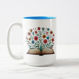 Caneca De Café Em Dois Tons Flor de Livro Aberto Grande