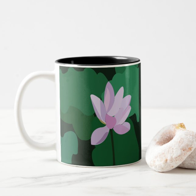 Caneca De Café Em Dois Tons Flor de Lotus Rosa (Com Donut)