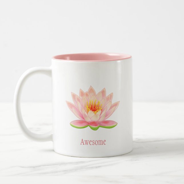 Caneca De Café Em Dois Tons Flor de Lótus Rosa sobre Branco (Esquerda)