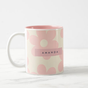 Caneca De Café Em Dois Tons Flor de Margarida Rosa Suave Personalizada