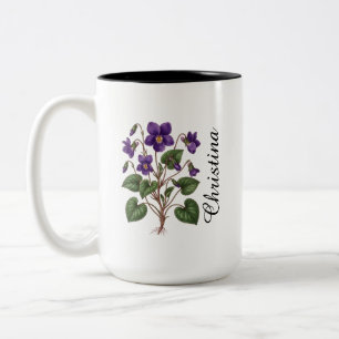 Caneca De Café Em Dois Tons Flor de Nascimento Violeta Personalizada de Fevere