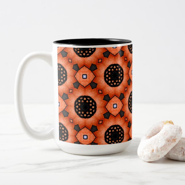 Caneca De Café Em Dois Tons Flor de Outono Laranja (Com Donut)