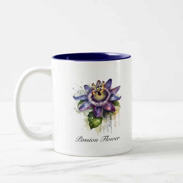 Caneca De Café Em Dois Tons Flor de Paixão Roxa Café Botânico Estilo (Esquerda)