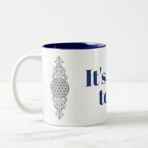 Caneca De Café Em Dois Tons Flor de Vida - Vintage Ornament Ouro azul