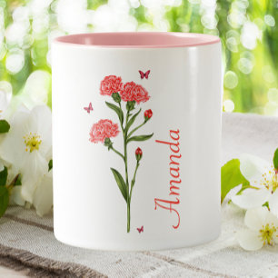 Caneca De Café Em Dois Tons Flor do Mês de Nascimento do Cravo de Janeiro