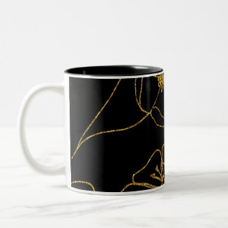 Caneca De Café Em Dois Tons Flor Dourada e preto elegante