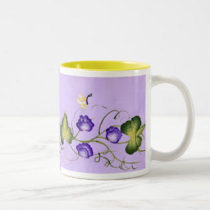 Caneca De Café Em Dois Tons Flor e borboleta da ervilha doce