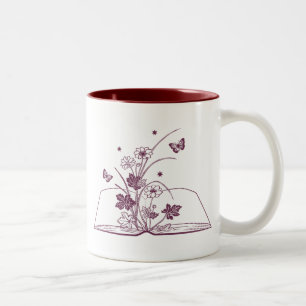 Caneca De Café Em Dois Tons Flor Estético De Livro Floral