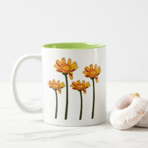 Caneca De Café Em Dois Tons Flor Floral Laranja Vermelho Caprichoso