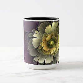 Caneca De Café Em Dois Tons Flor Fractal Abstrata Moderna Purpur Khaki Cinza
