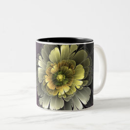 Caneca De Café Em Dois Tons Flor Fractal Abstrata Moderna Purpur Khaki Cinza