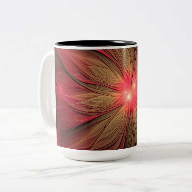 Caneca De Café Em Dois Tons Flor fractal de fanfarrão vermelho (Frente Esquerda)