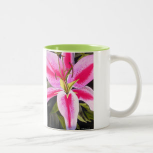Caneca De Café Em Dois Tons Flor lírio-rosa-quente, cor-de-água, pop