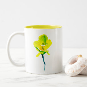 Caneca De Café Em Dois Tons Flor livre de abstrato amarelo
