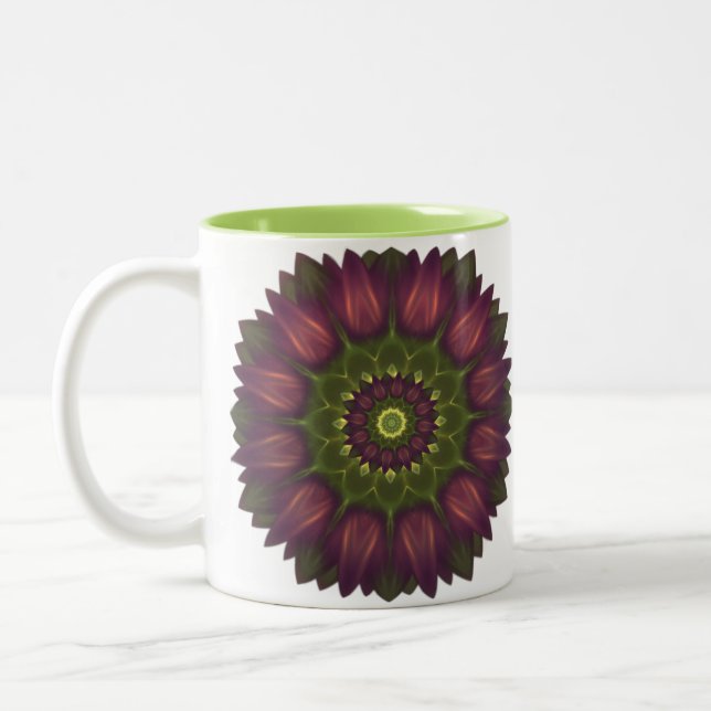 Caneca De Café Em Dois Tons Flor Mandala Com Sombras Roxas Brilhantes (Esquerda)