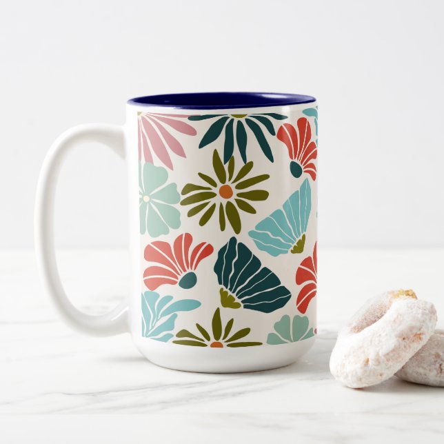 Caneca De Café Em Dois Tons Flor Moderna Gorda (Com Donut)