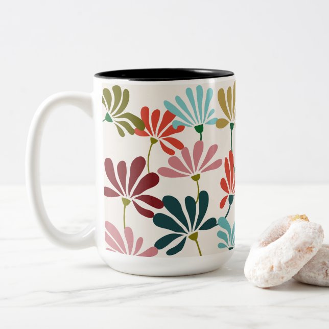 Caneca De Café Em Dois Tons Flor Moderno Vibrante (Com Donut)