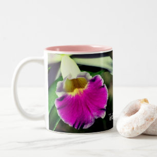 Caneca De Café Em Dois Tons Flor Orquídea Delicada Personalizada