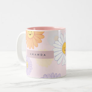 Caneca De Café Em Dois Tons Flor Personalizado de Margarida de Pastel Cute