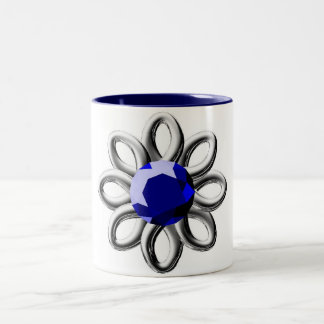 Caneca De Café Em Dois Tons Flor prateada com pedra azul
