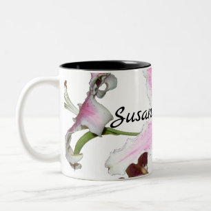 Caneca De Café Em Dois Tons Flor rosa límpido em branco com preto