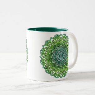 Caneca De Café Em Dois Tons Flor Verde Espimentada Mandala