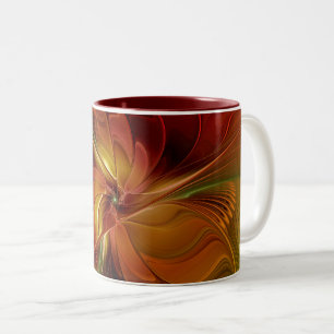 Caneca De Café Em Dois Tons Flor verde-laranja-abstrato Vermelho Castanho-Cast