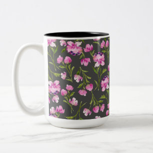 Caneca De Café Em Dois Tons Florais Boêmian Watercolor - Rosa e Cinzas