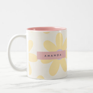 Caneca De Café Em Dois Tons Floral Amarela de Margarida Retro Personalizada