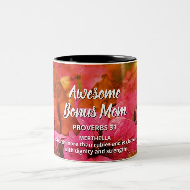 Caneca De Café Em Dois Tons Floral AWESOME BONUS MOM Proverbs 31 (Centro)