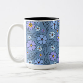 Caneca De Café Em Dois Tons Floral Azul e Roxo Encantador Com Destaque