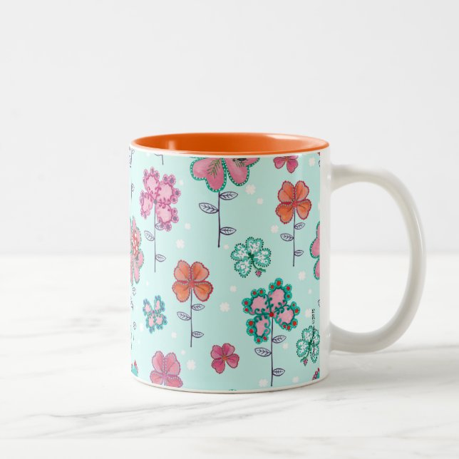 Caneca De Café Em Dois Tons Floral Azul-Floral de Curioso | Mug (Direita)
