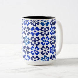Caneca De Café Em Dois Tons Floral Azul Padrão