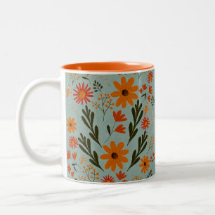 Caneca De Café Em Dois Tons Floral Bonito Colorida Flor Mug
