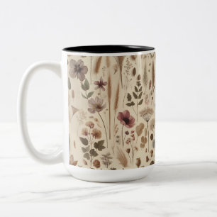 Caneca De Café Em Dois Tons Floral Botânico Flor de Ervas Prensadas da Imprens