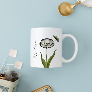 Caneca De Café Em Dois Tons Floral Botânico Mínimo Preto