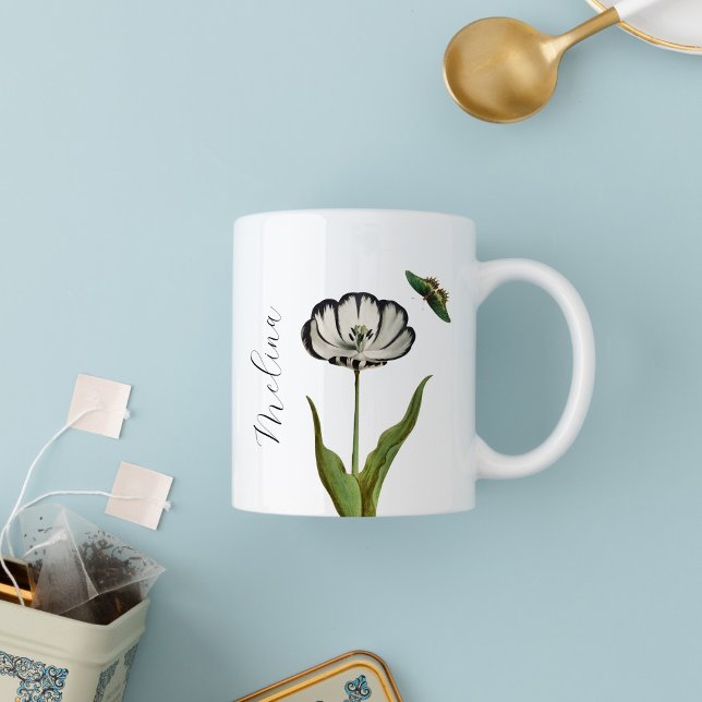 Caneca De Café Em Dois Tons Floral Botânico Mínimo Preto (Criador carregado)