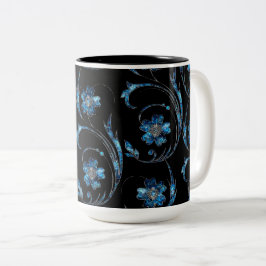 Caneca De Café Em Dois Tons Floral Brilho Azul 2