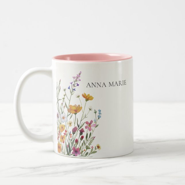 Caneca De Café Em Dois Tons Floral Chic Personalizado (Esquerda)