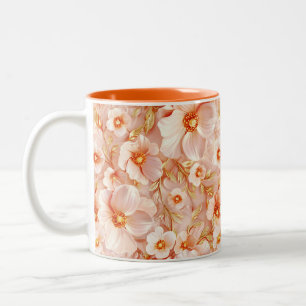 Caneca De Café Em Dois Tons Floral Colorido de Pêssego Pálido