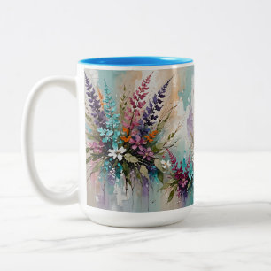 Caneca De Café Em Dois Tons Floral colorido na Lavanda branca bege azul