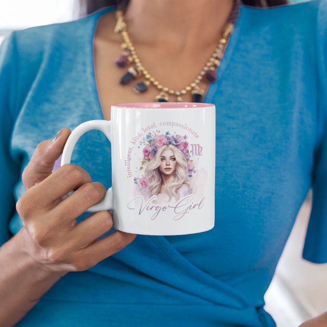 Caneca De Café Em Dois Tons Floral Crown Virgo Girl Astrologia Feminina (Criador carregado)