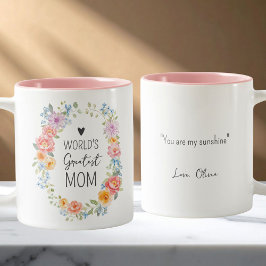 Caneca De Café Em Dois Tons Floral de Citação Personalizada da Melhor Mãe do M