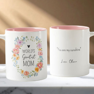 Caneca De Café Em Dois Tons Floral de Citação Personalizada da Melhor Mãe do M