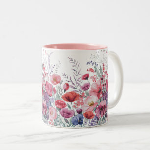 Caneca De Café Em Dois Tons Floral de Cor de Água Moderna