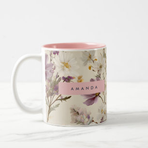 Caneca De Café Em Dois Tons Floral de Prados de Flor Selvagem Personalizado