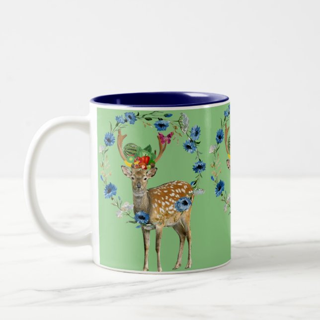 Caneca De Café Em Dois Tons Floral Deer Fruta Mug (Esquerda)