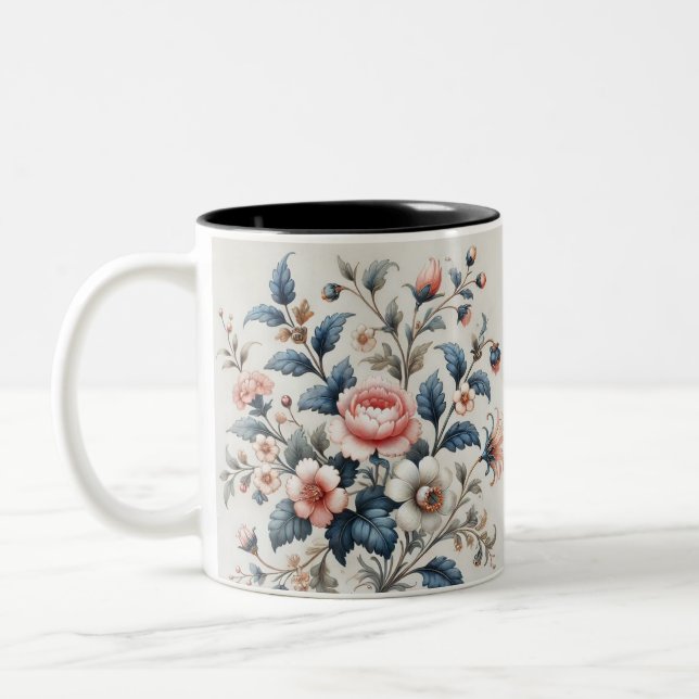 Caneca De Café Em Dois Tons Floral Design Elegante De Café (Esquerda)